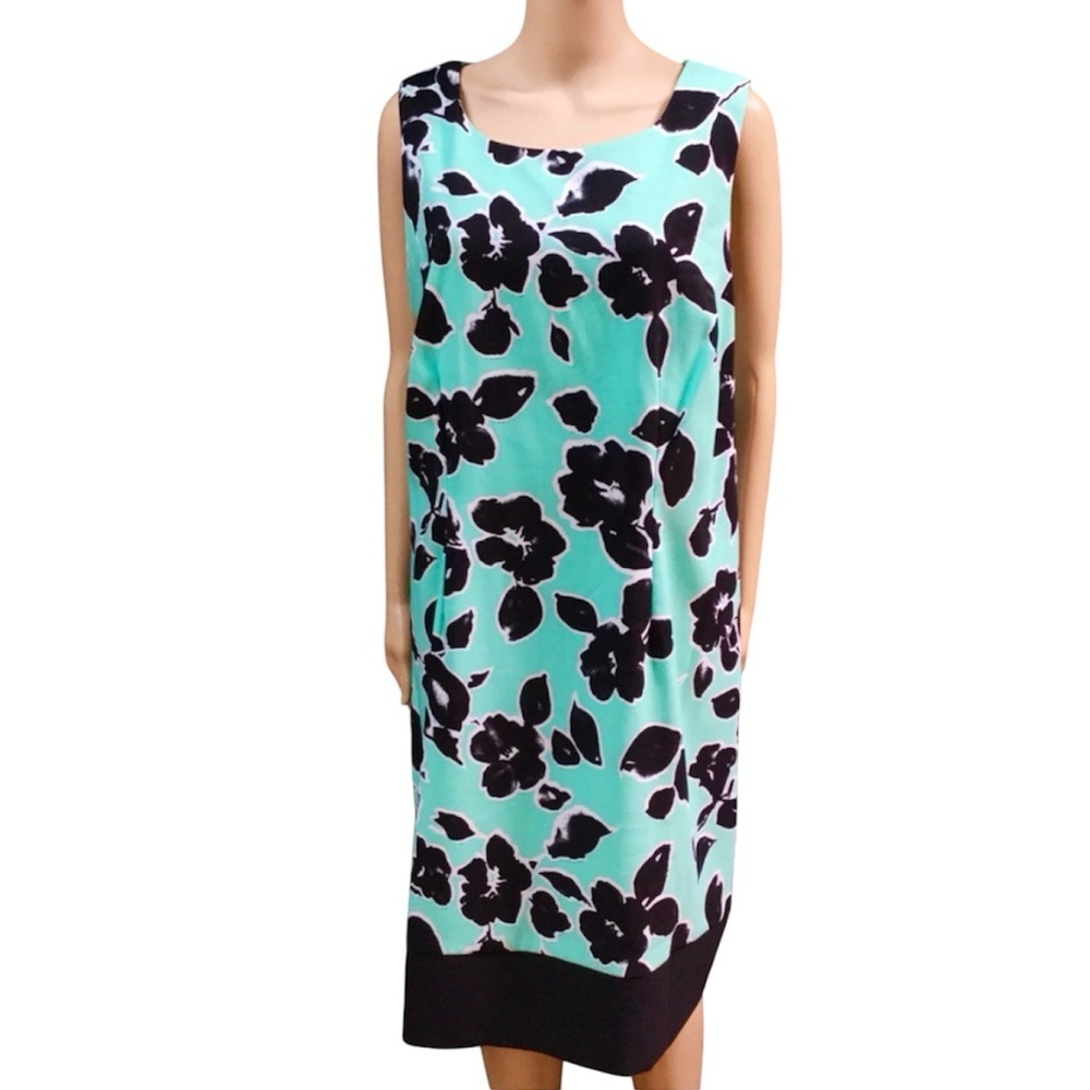 Ronni Nicole Aqua and Black Floral Midi Dress